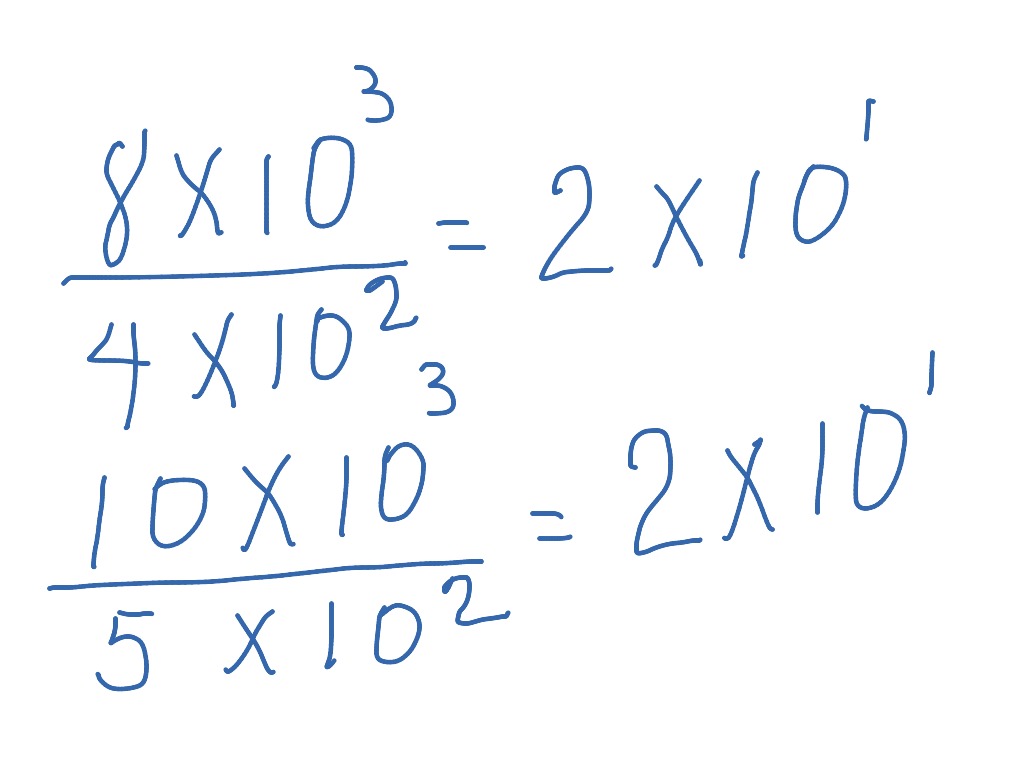 División de exponentes positivos base 10 Math ShowMe