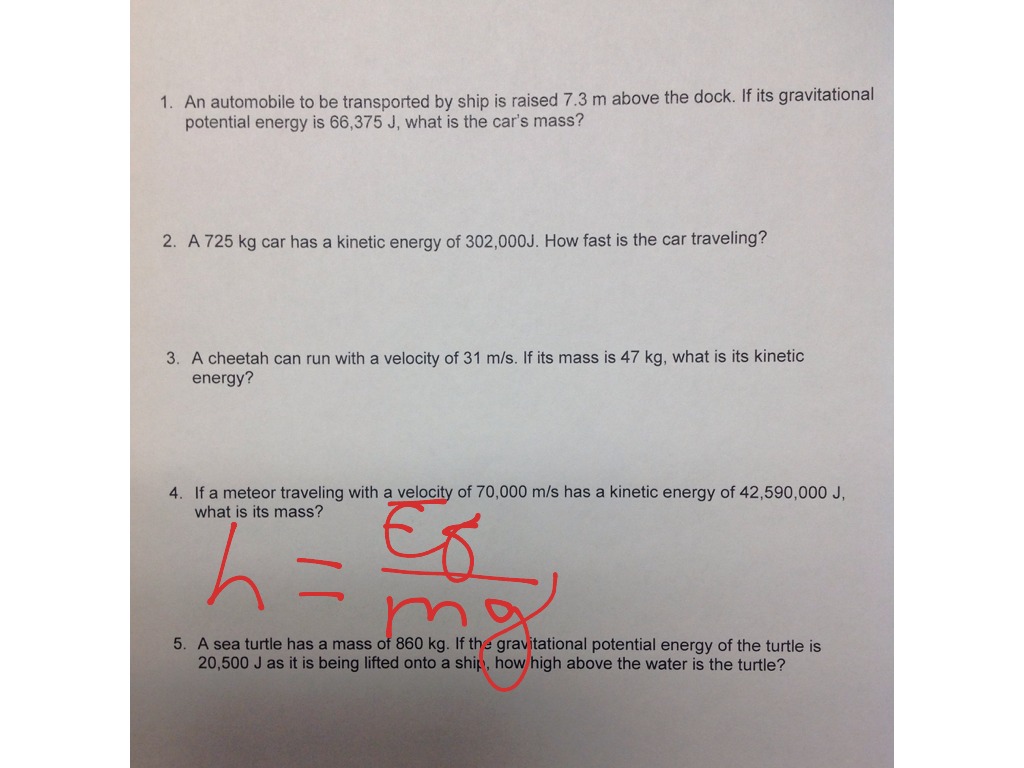 Gravitational Potential Kinetic Energy Worksheet Science Physical 