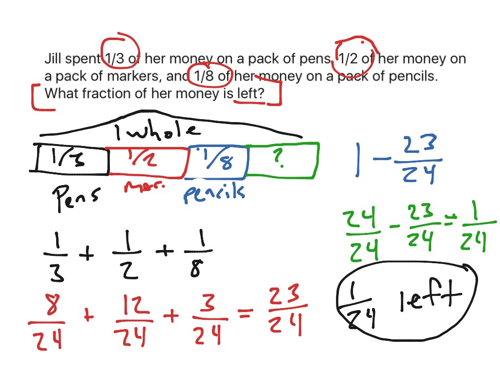 2 Step Fraction Word Problems | Math, Elementary Math, 5th grade math