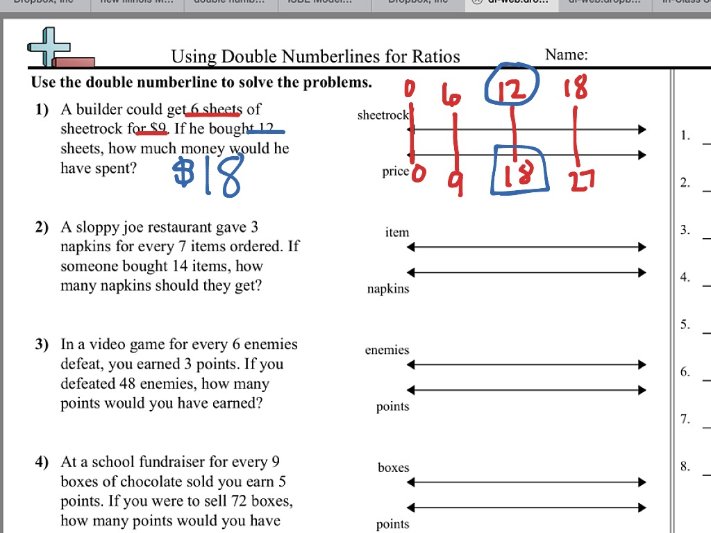 Double Number Line Diagram Worksheets