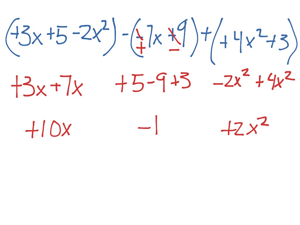 Adding and subtracting polynomials | Math | ShowMe