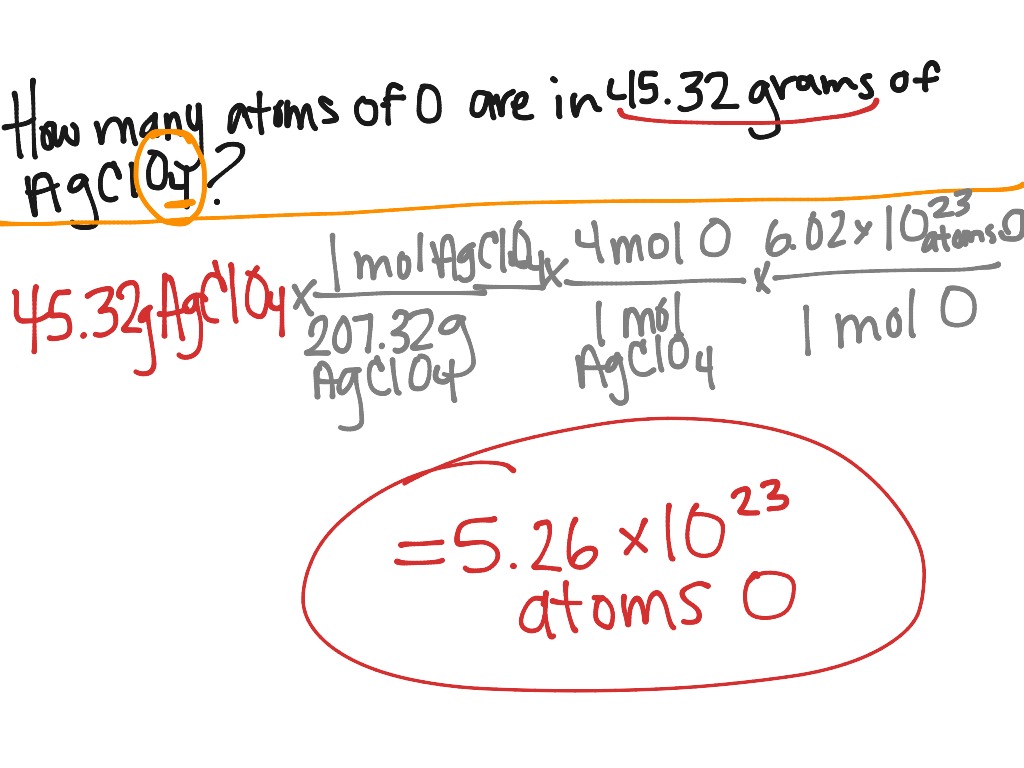 Mole calculation, grams to atoms | Science | ShowMe