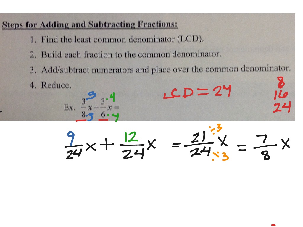 Steps for Adding and Subtracting Fractions | Math | ShowMe