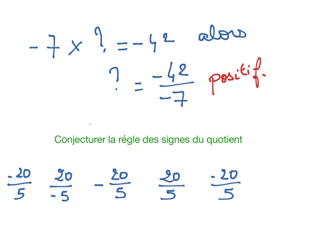 Signe du quotient de relatifs | Math | ShowMe