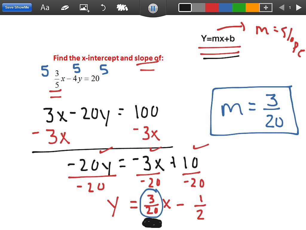 1.8 find x-int and slope from standard form eq | Math ...