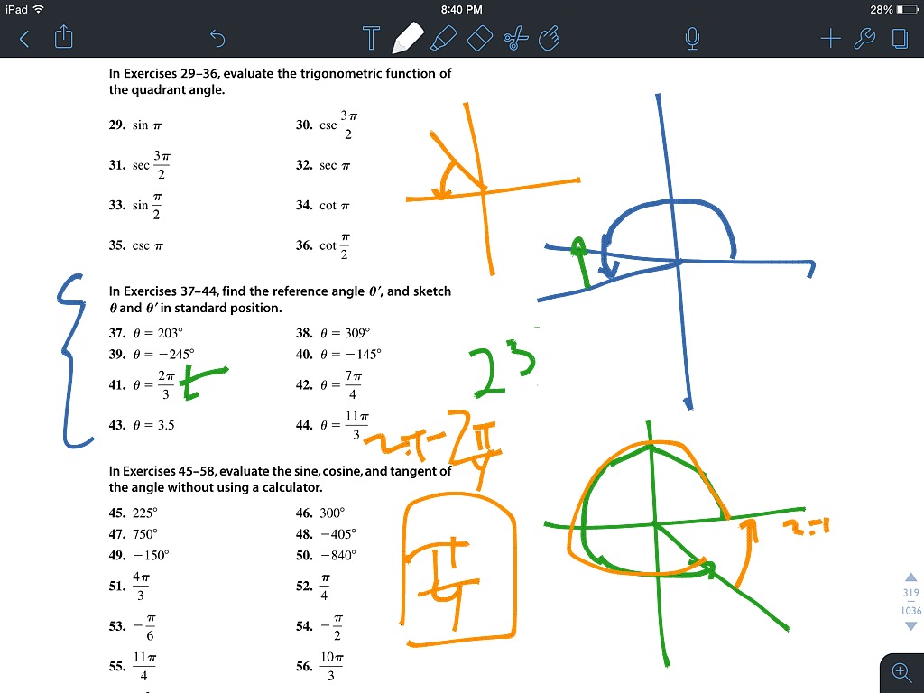 44 Reference Angles Math Trigonometry Precalculus Reference