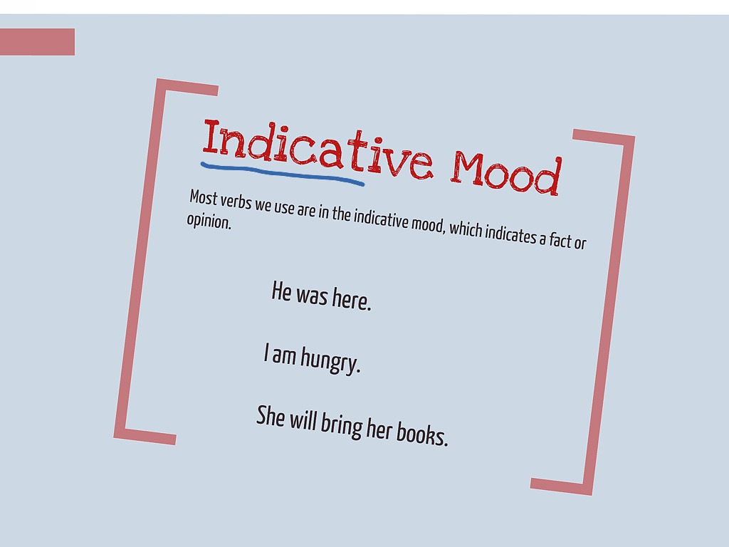 a-poster-with-the-words-examples-of-the-indictive-mood-on-it-s-side