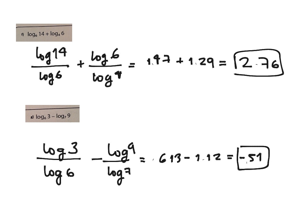 Suma, resta, multiplicación y división de logaritmos | Math | ShowMe