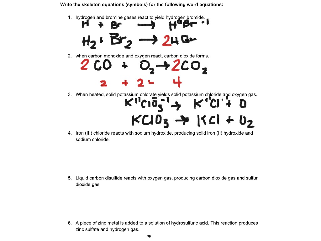 Skeleton Equations Science Chemistry Chemical reactions ShowMe