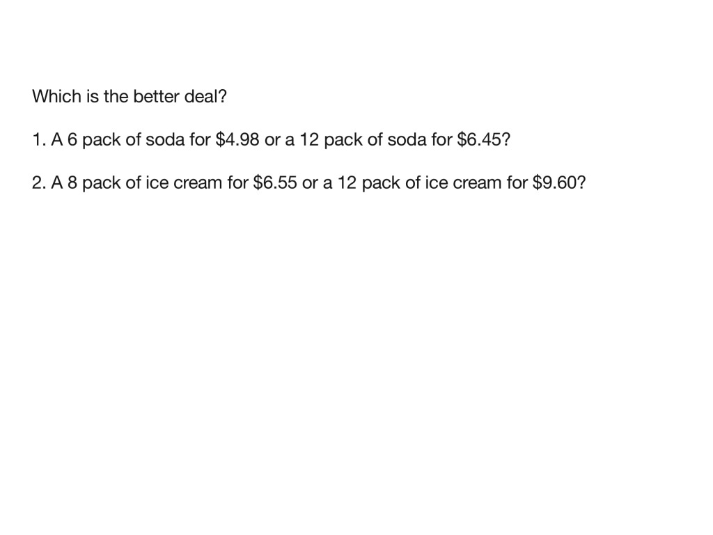Which Is The Better Deal Math Worksheet