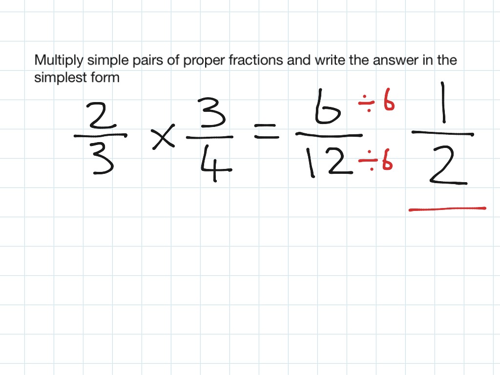 Multiply simple pairs of proper fractions and writing the answer