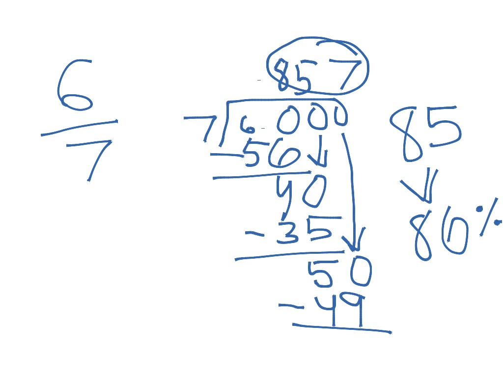 6/7 as a decimal and percent | Math | ShowMe