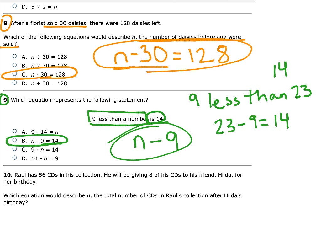 Writing Equation Based On Statements 