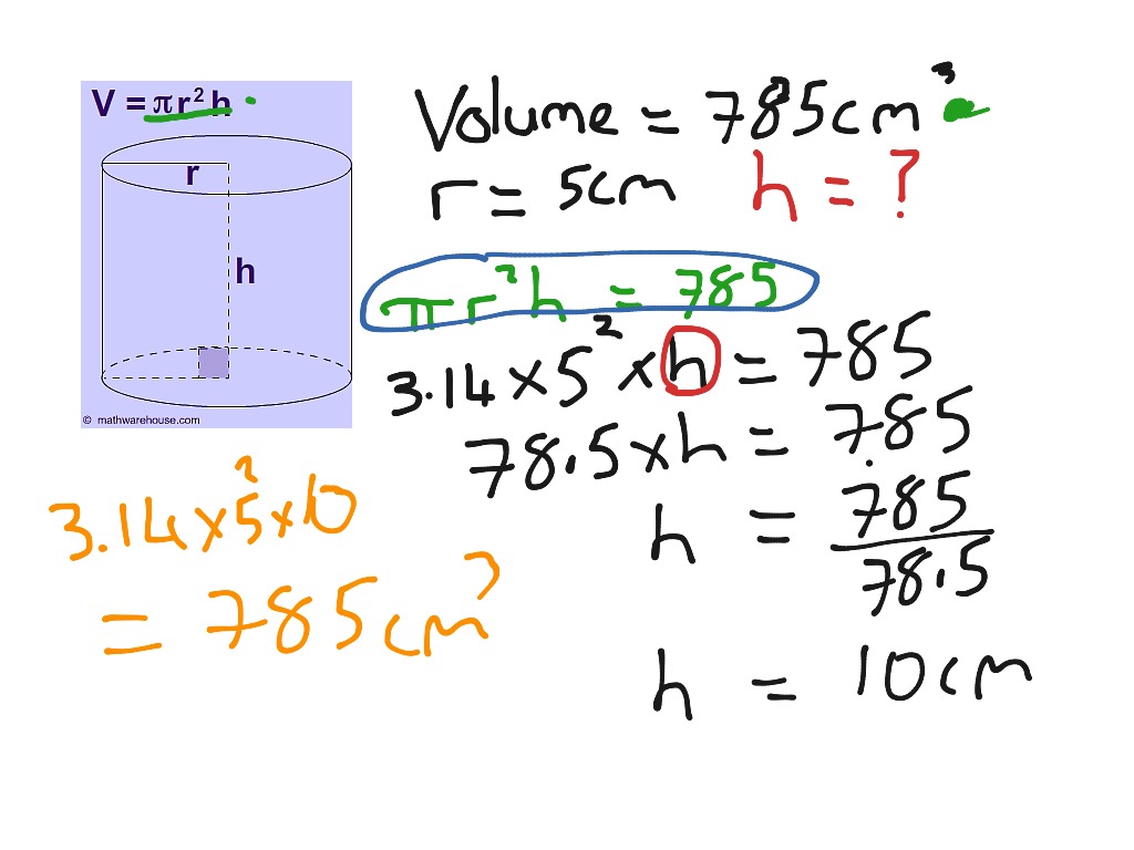 Finding The Height Of A Cylinder Math Arithmetic Showme