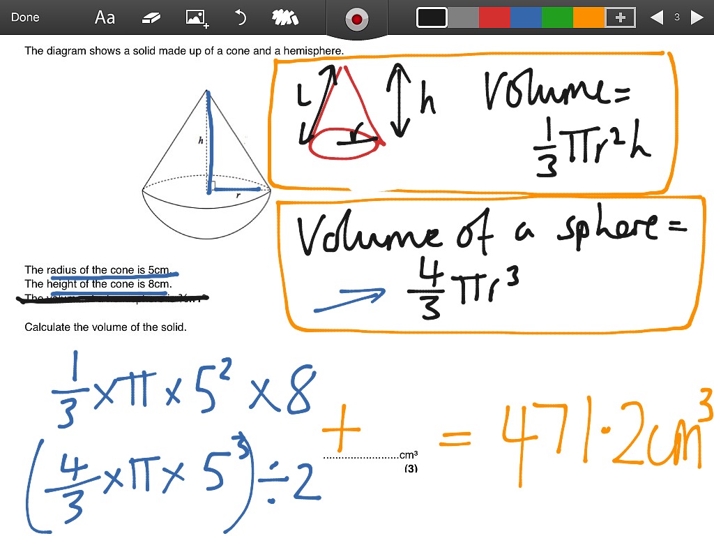 Volume of a cone and sphere | Math | ShowMe