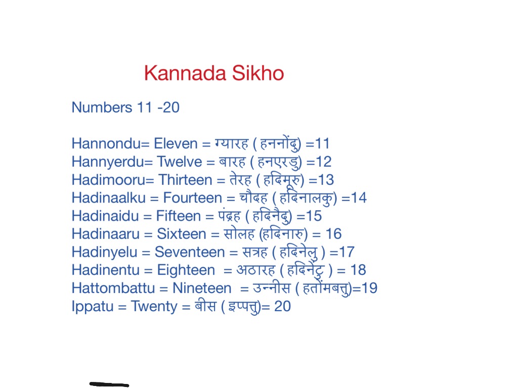 Kannada Sikho Numbers From 11 To 20 Language Kannada Sikho ShowMe