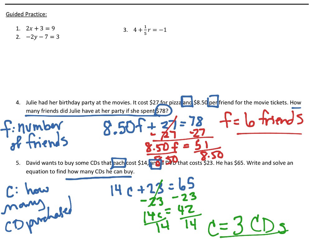 L5 two step equations | Math | ShowMe