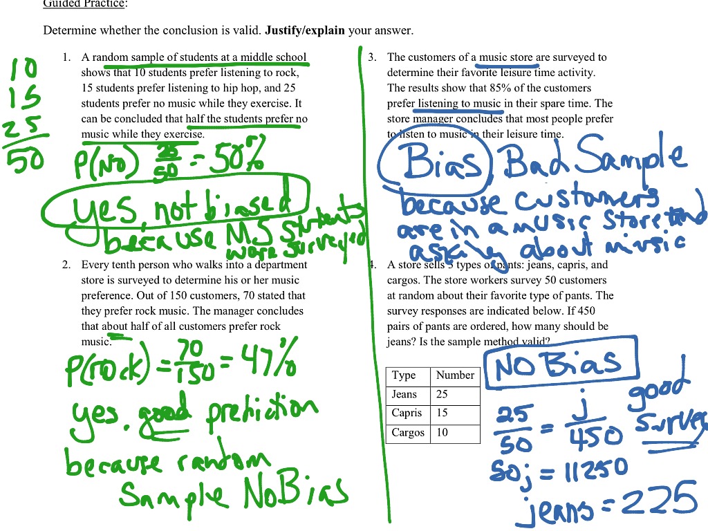 homework practice unbiased and biased samples