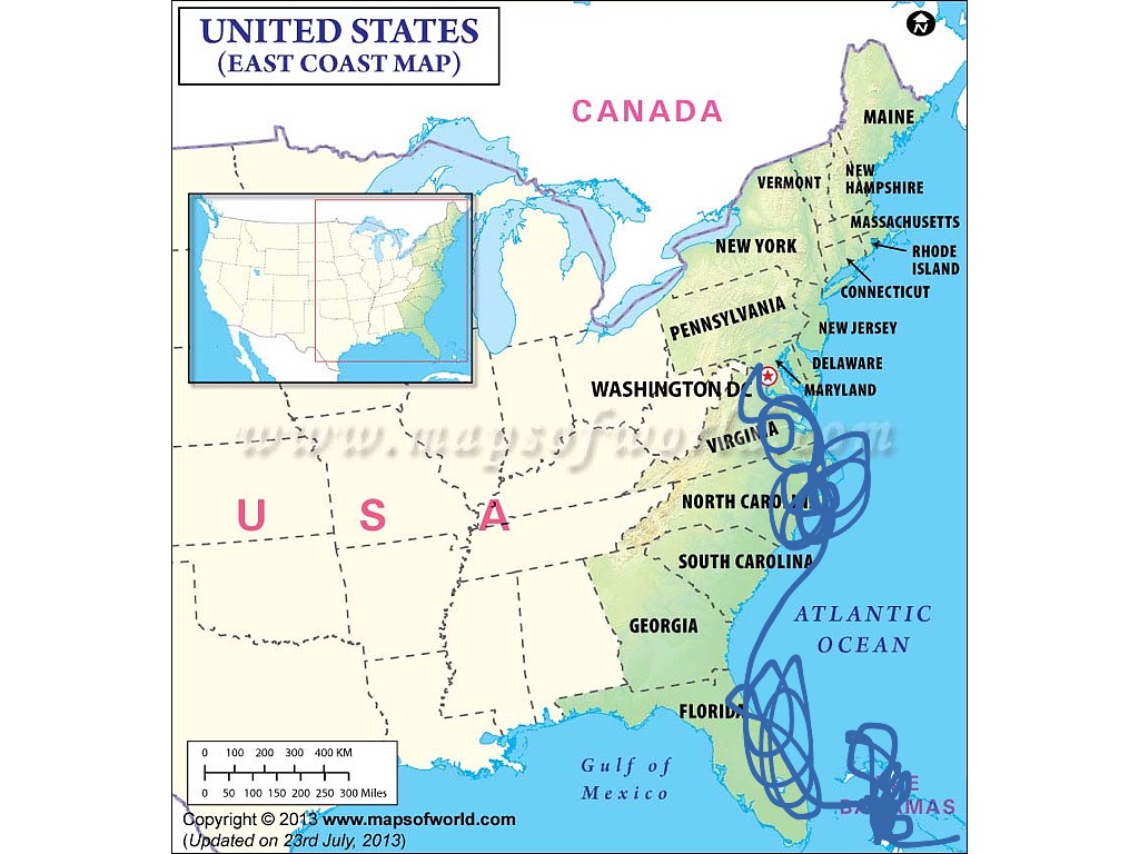 Восточное побережье америки города. Восточное побережье США на карте. Карта Штатов восточного побережья США. Восточное побережье США штаты. Восточное побережье Америки на карте.