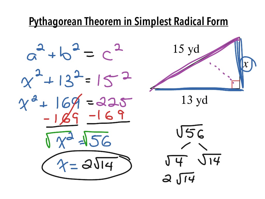 Pythagorean Theorem in Simplest Radical Form | Math, Algebra