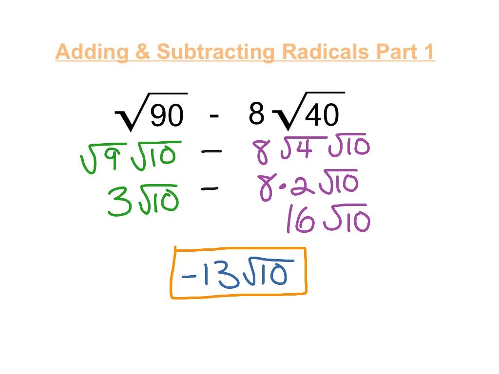Simplifying Radicals Multiplication Subtracting Worksheet