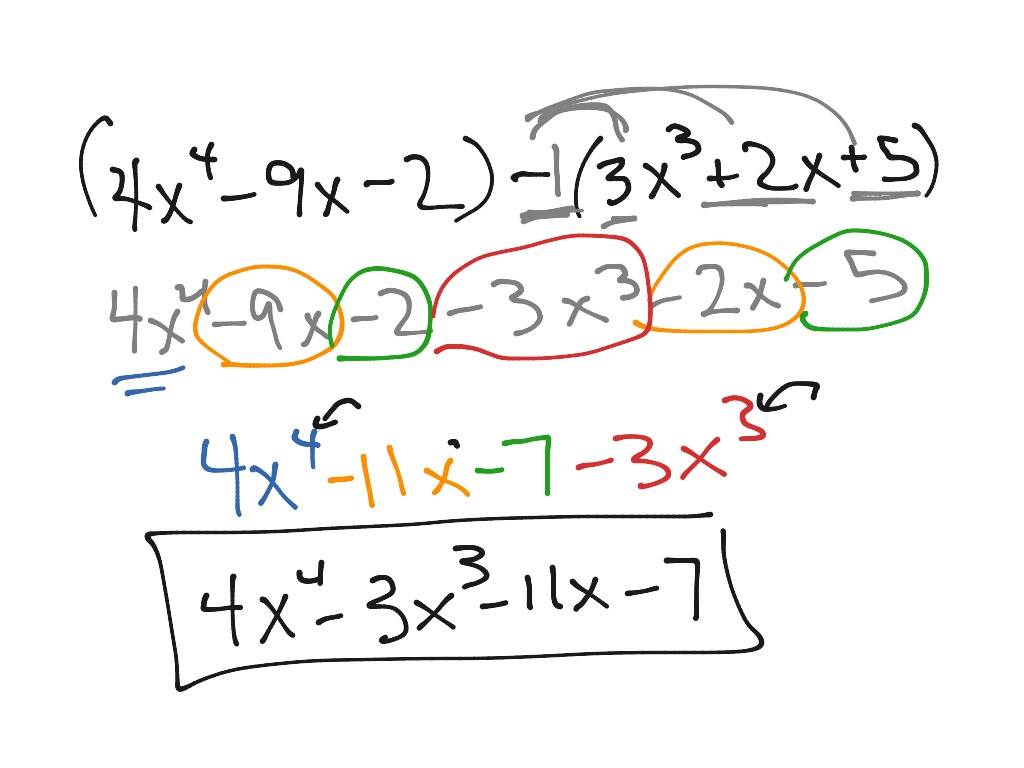 Adding and subtracting polynomials | Math | ShowMe