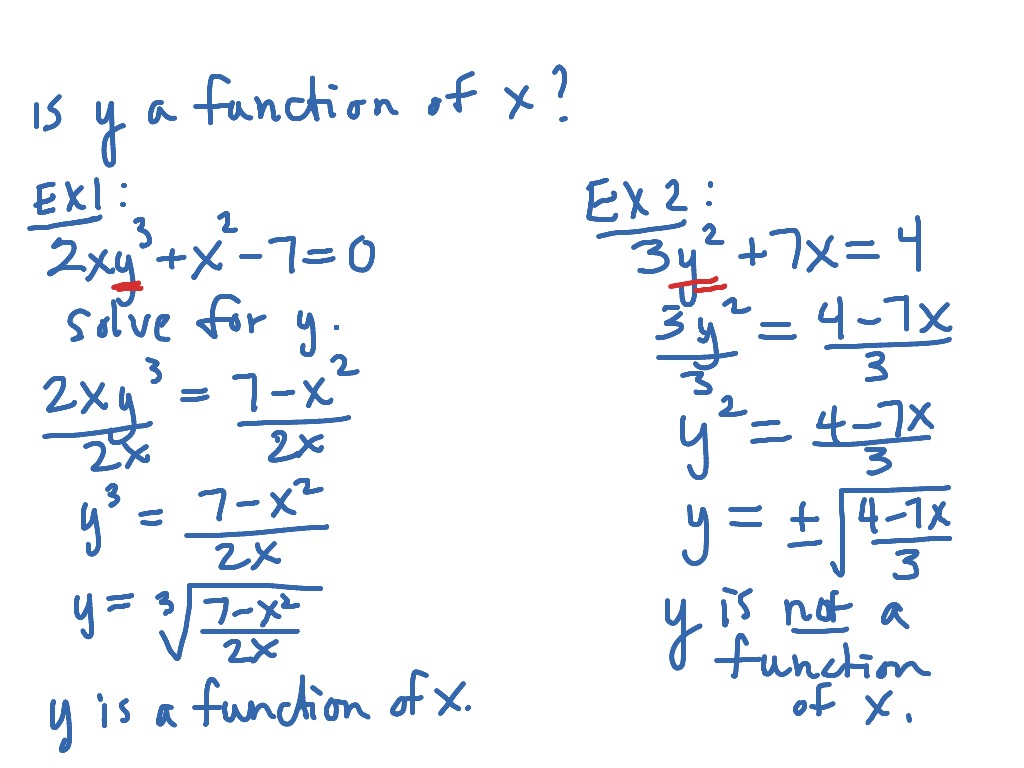 Determining Whether An Equation Represents Y As A Function Of X Math 