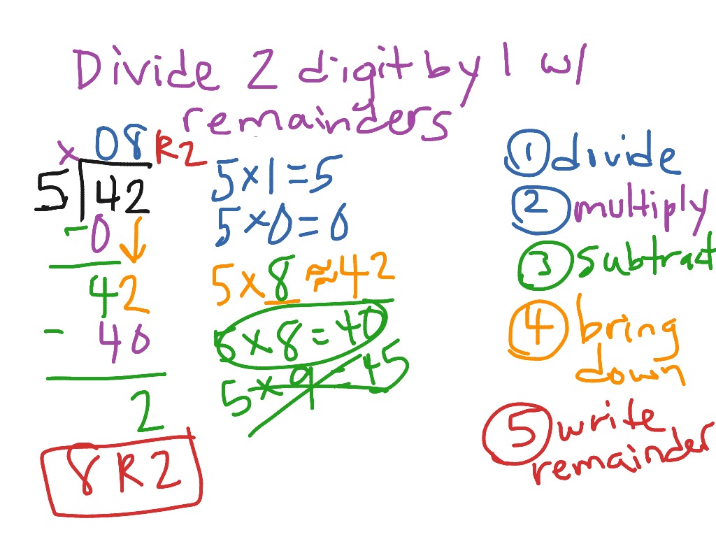 Divide 2 Digit By 1 Digit Numbers With Remainders | Math | Showme