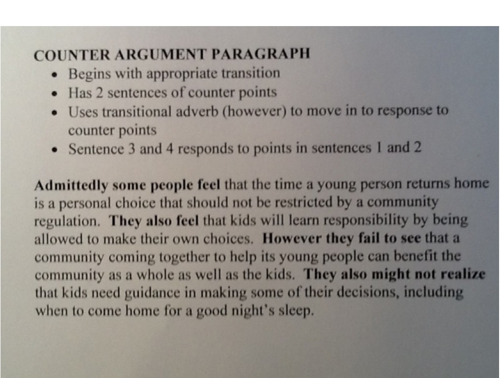 how to write a counter argument paragraph example