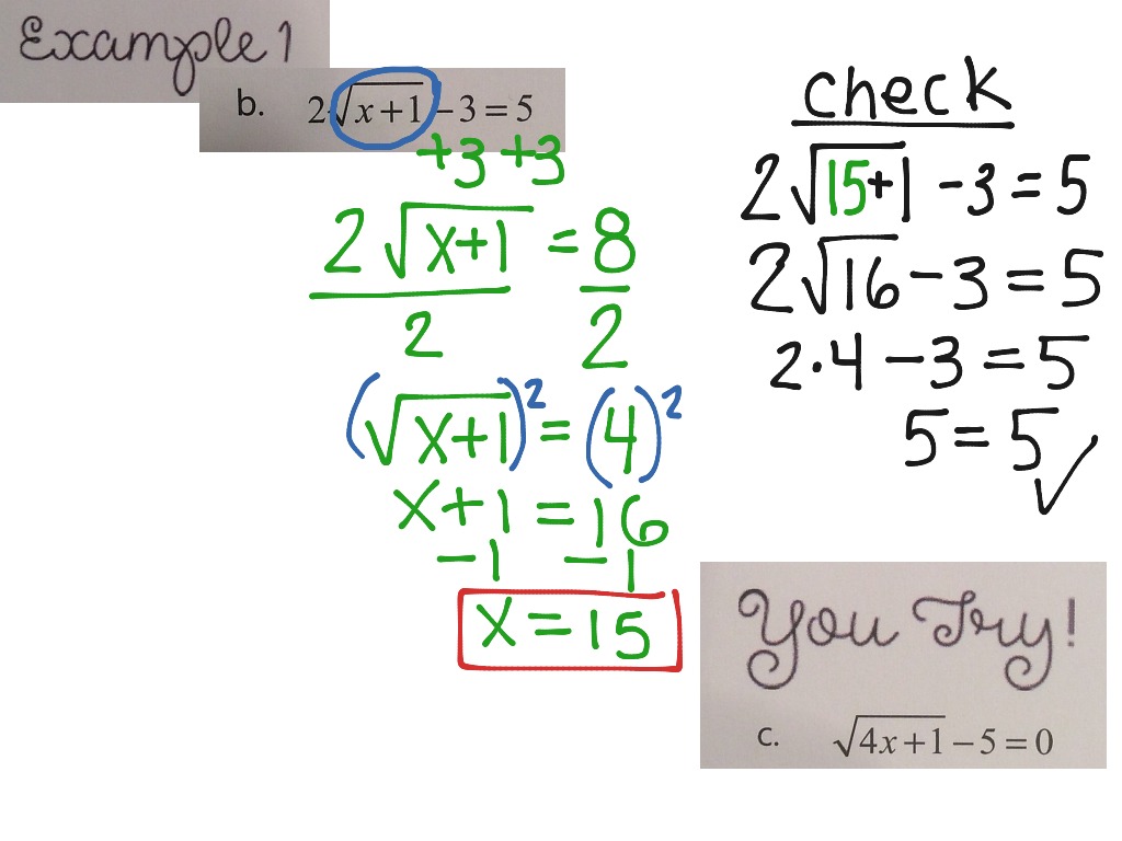 Solving Square Root & Other Radical Equations Example 20  Math For Solving Square Root Equations Worksheet