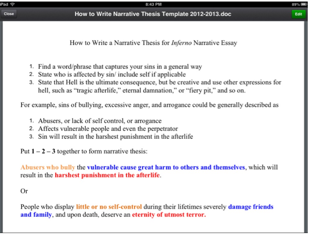 Write A Good Thesis Statement For An Essay My Hobby English Essay also Essay Writing For High School Students How To Write A Narrative Thesis For Inferno Essay English General Essay Topics In English