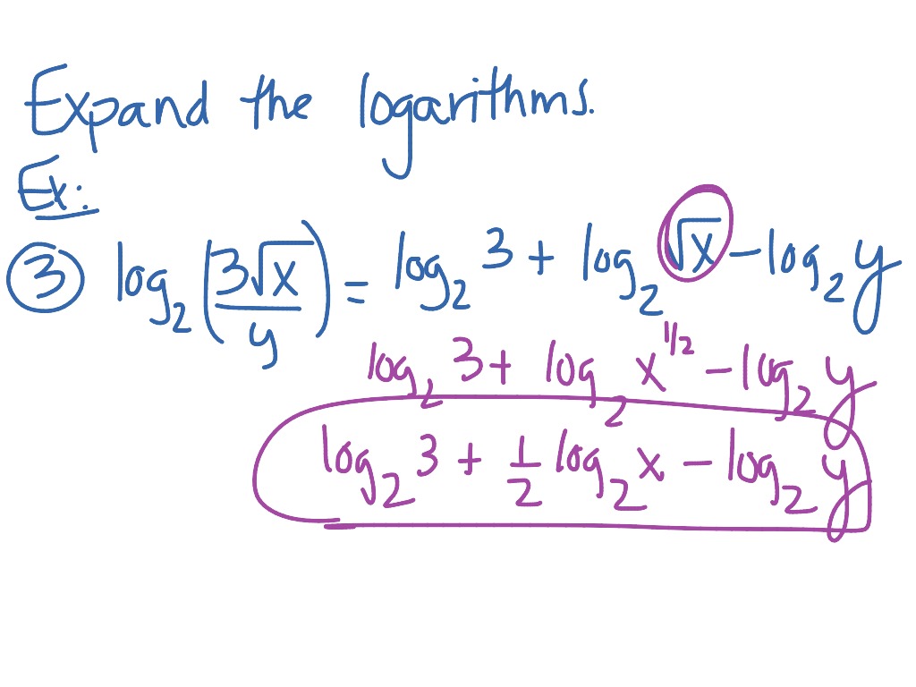 Expand logarithms | Math, Algebra 2, Logarithmic Functions | ShowMe