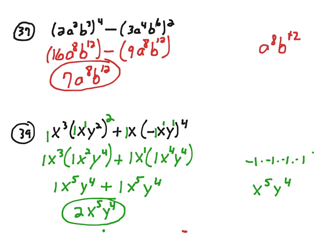 Exponents raised to a power honors p. 127/1-39 odd | Math, Algebra | ShowMe