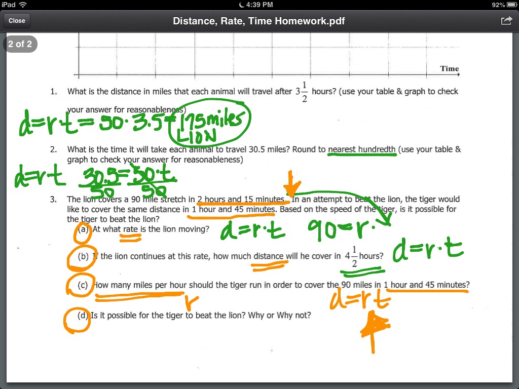 Distance Rate Time Word Problems 7th Grade