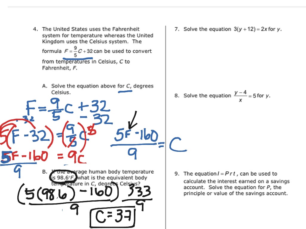 Topic - Literal Equations  ShowMe Online Learning With Regard To Solve Literal Equations Worksheet