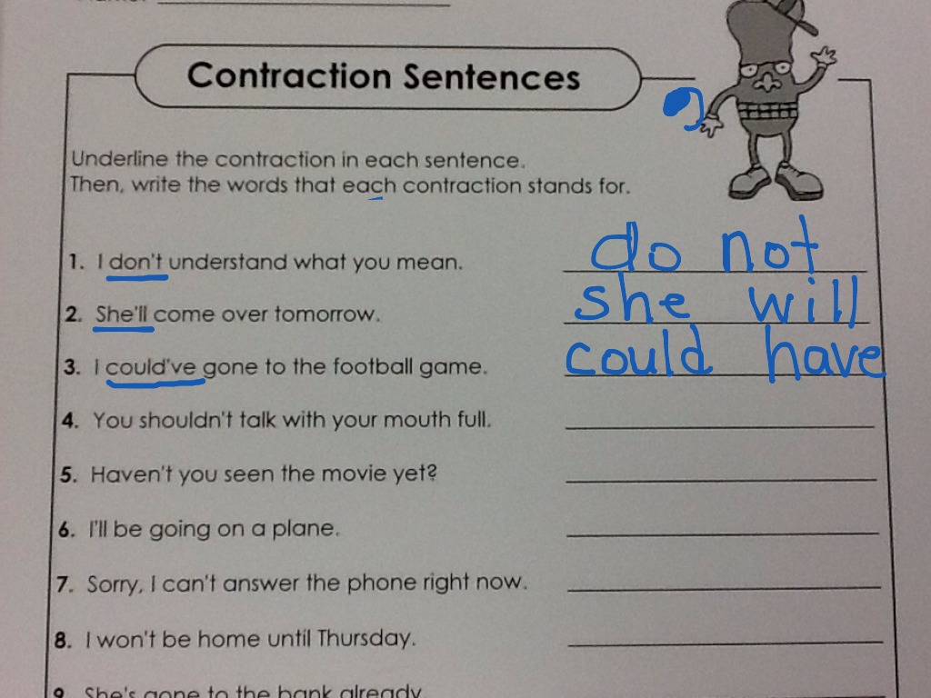 Contraction sentences | english | ShowMe