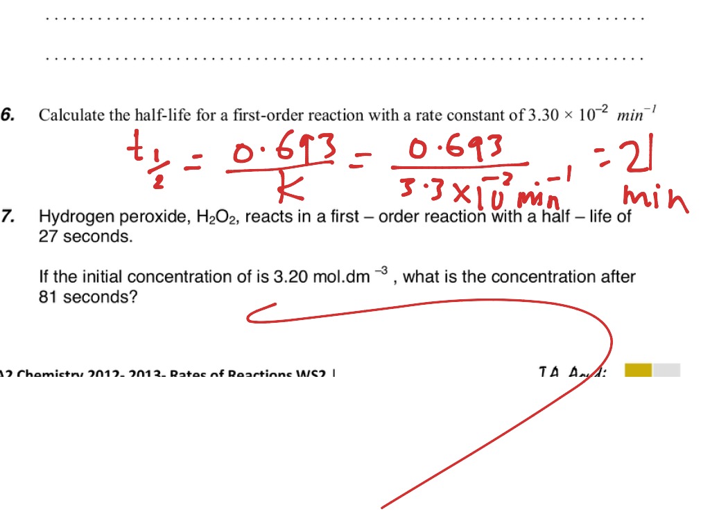 Half life from rate constant k | Science, Chemistry, Physical Chemistry ...