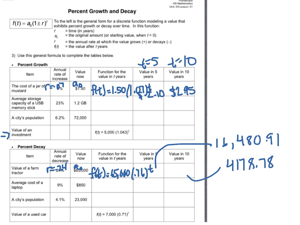 Percent growth and decay 23-23  Math, precalc  ShowMe Regarding Growth And Decay Worksheet