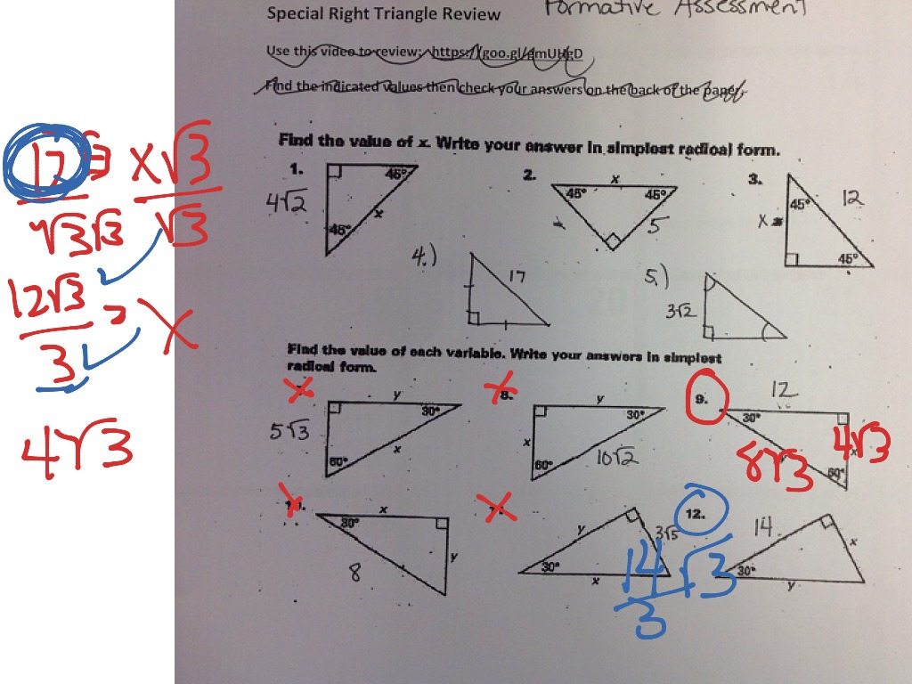 Formative assessment special triangles  Math, geometry, Triangles In Right Triangle Trigonometry Worksheet Answers