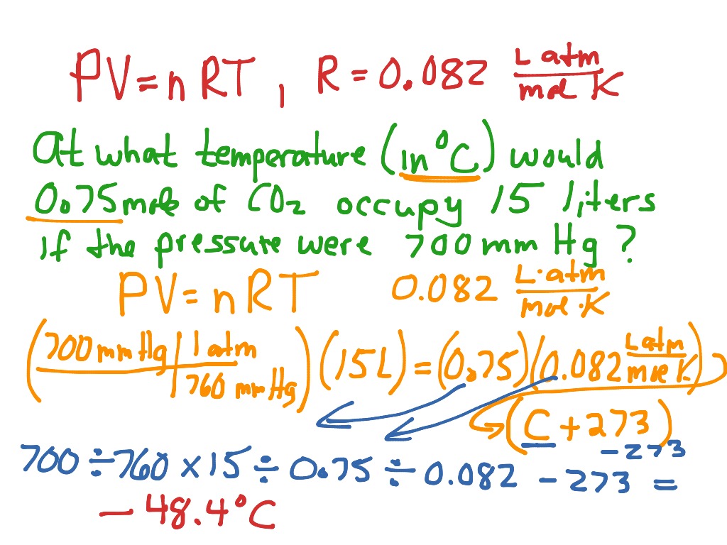 Ideal Gas Law calculations | Science, Chemistry, Gases | ShowMe