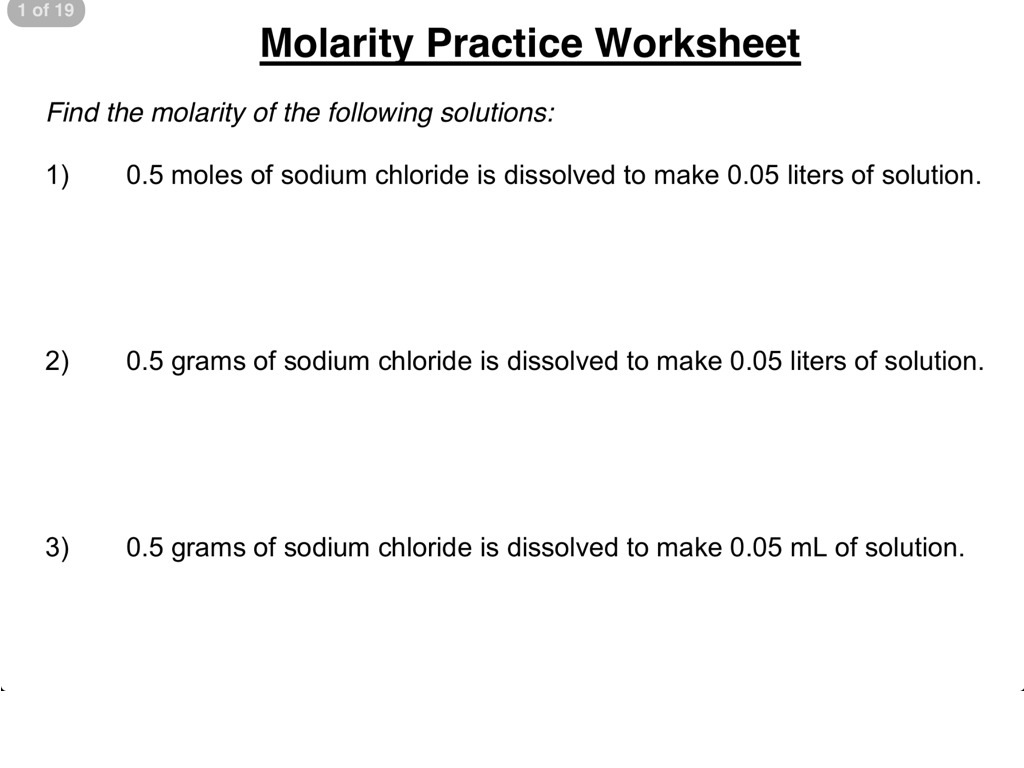 Molarity practice worksheet 21-21  Science, Chemistry, Solutions With Molarity Worksheet Answer Key