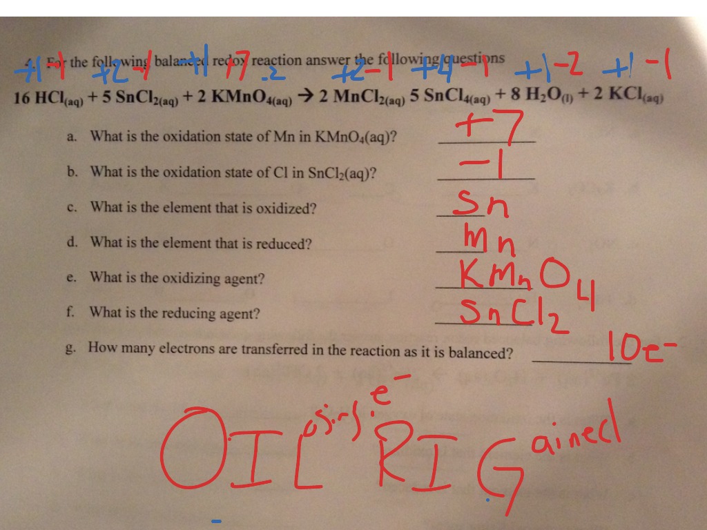 Redox worksheet #24  Science, Chemistry, Chemical-reactions  ShowMe Throughout Oxidation Reduction Worksheet Answers