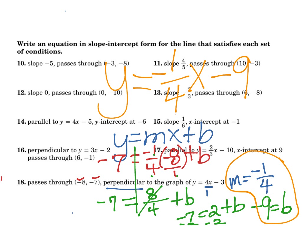 Writing linear equations in slope intercept form  Math, Algebra