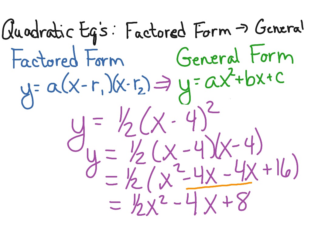 standard form to factored form
 Quadratic Eq: factored form to general form | Math, Algebra ...