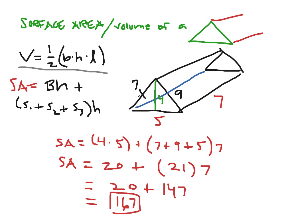 surface area of a triangular prism with 3 numbers