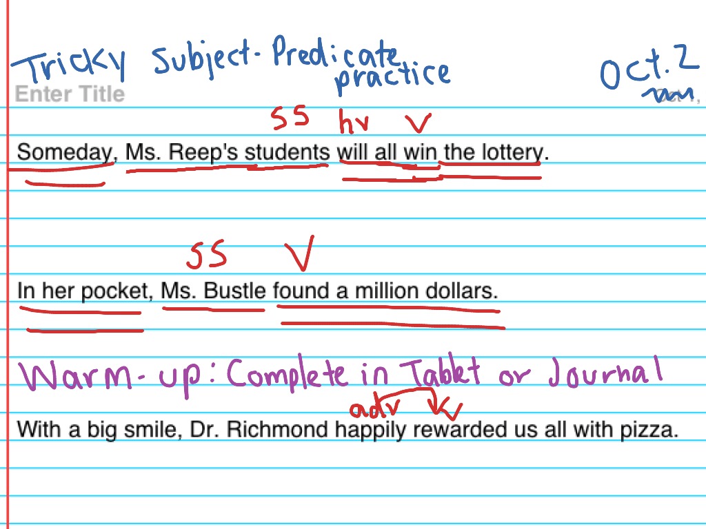 What Is The Subject And Predicate In Each Sentence