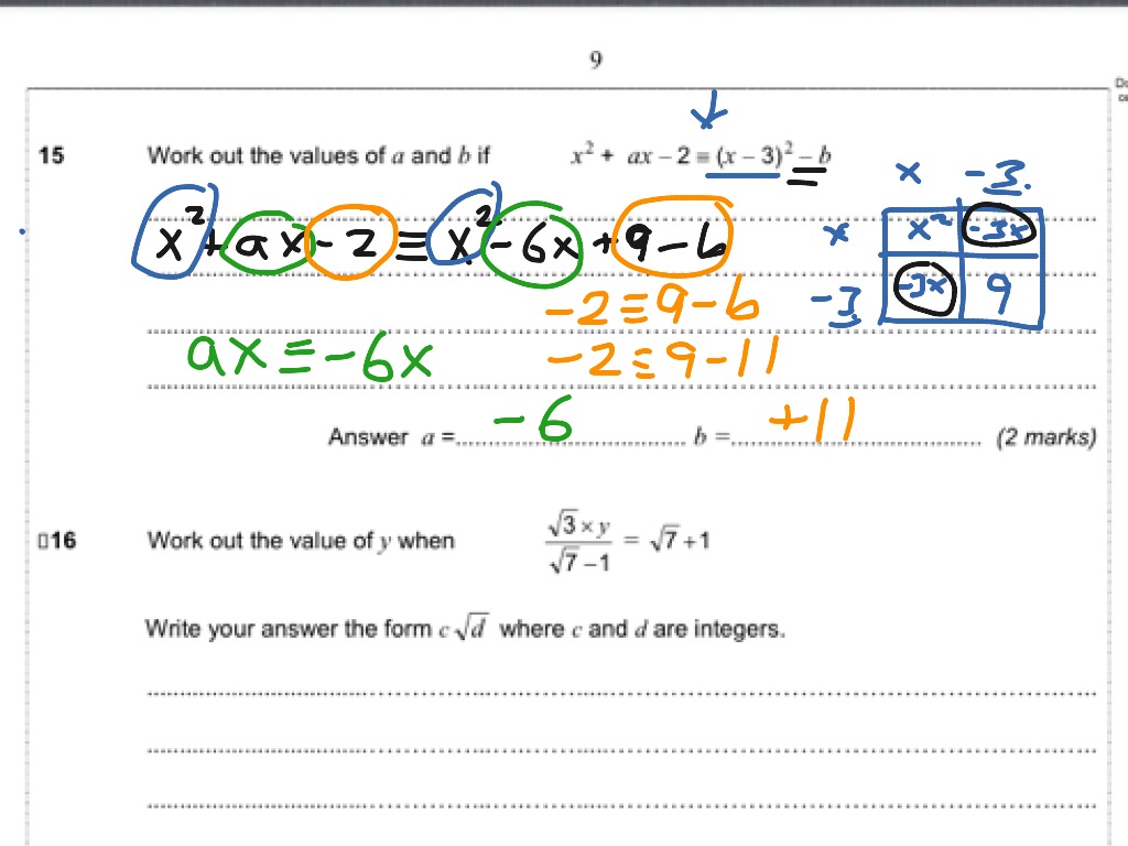 AQA2 practice paper 1 qn 15 quadratic identity | Math, Algebra ...