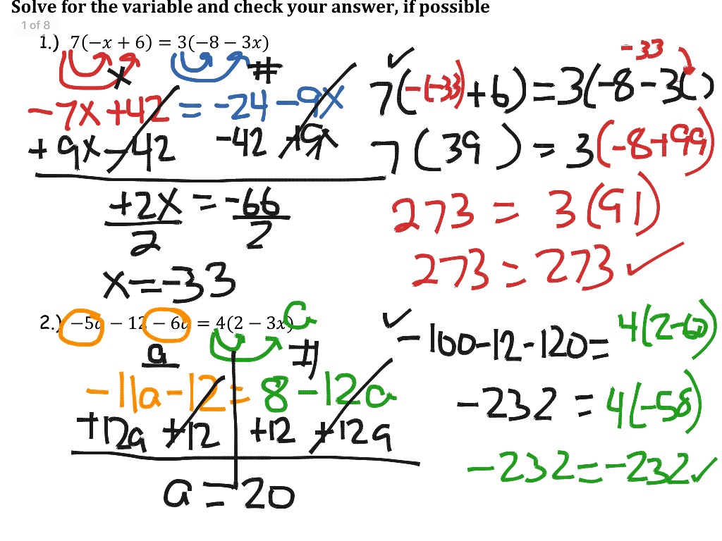 1 And 2 Math Algebra Solving Equations Showme