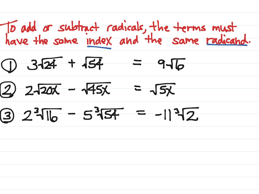 Adding And Subtracting Radicals Math Algebra Radicals ShowMe