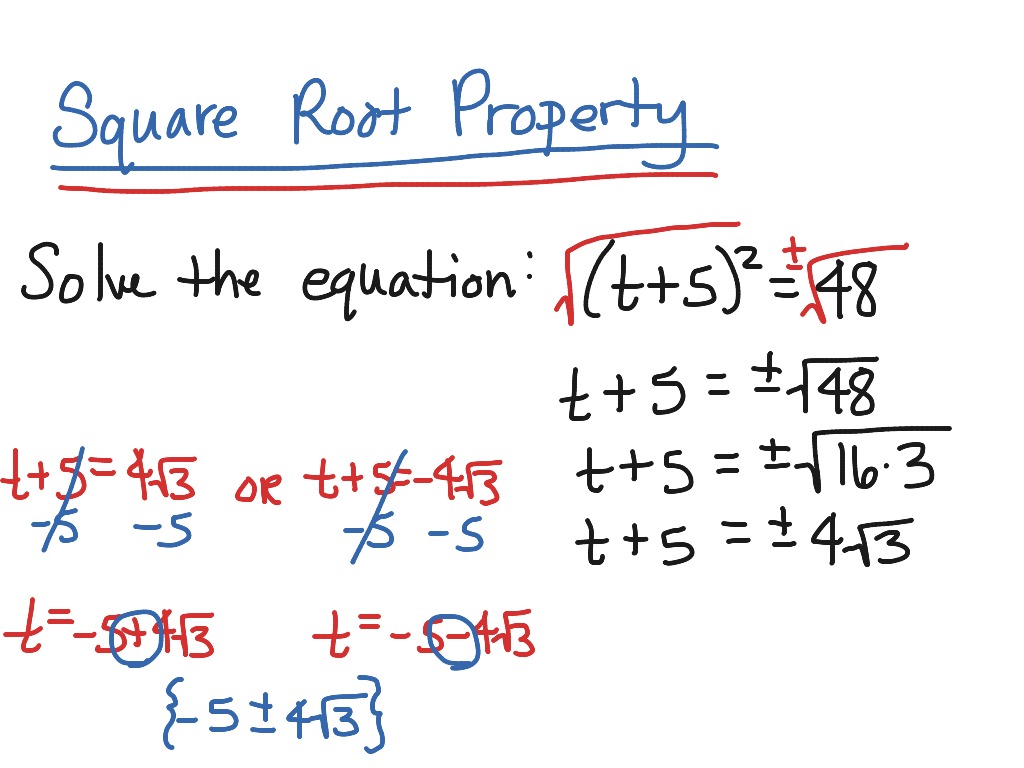 Solving quadratic equations using the Square Root Property  Math